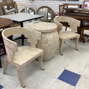 Stone Inlaid Table with 2 Matching Chairs