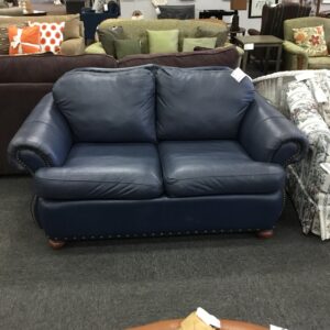 Blue Leather Love Seat