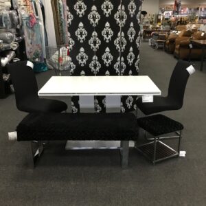 White Table with 2 Chairs & Bench