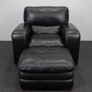 Black Leather Chair with Ottoman