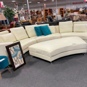 Curved White Sectional with Ottoman